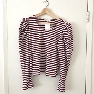 Puffy Shoulder striped long sleeve T-shirt